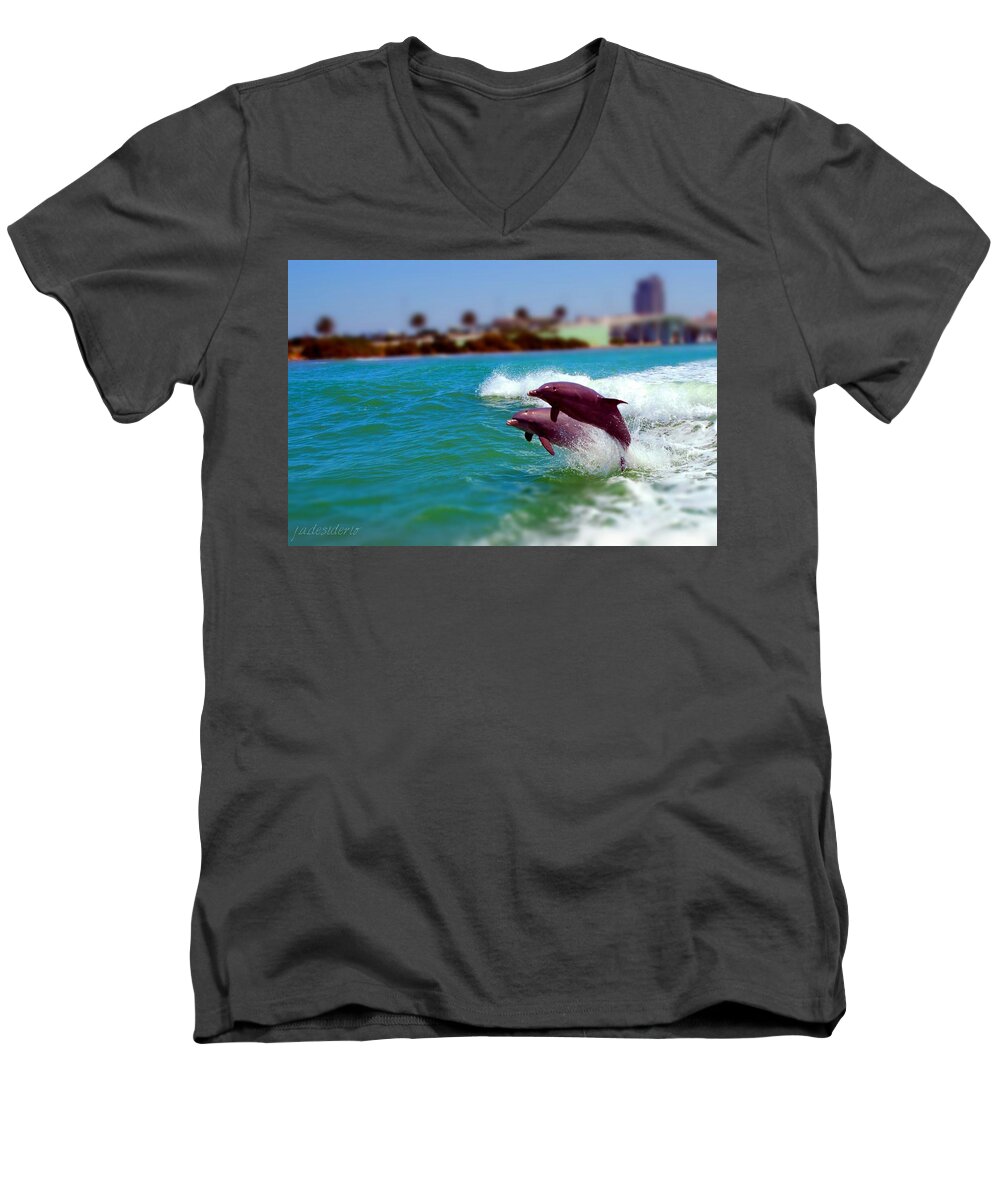 Clearwater Men's V-Neck T-Shirt featuring the photograph Bay Dolphins by Joseph Desiderio