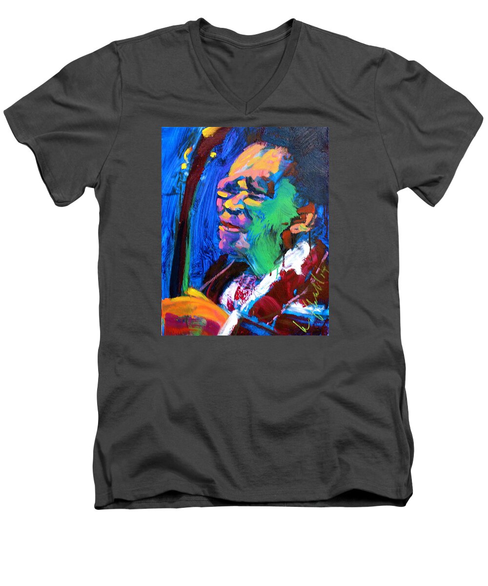 Bbking Men's V-Neck T-Shirt featuring the painting B.B.King by Les Leffingwell