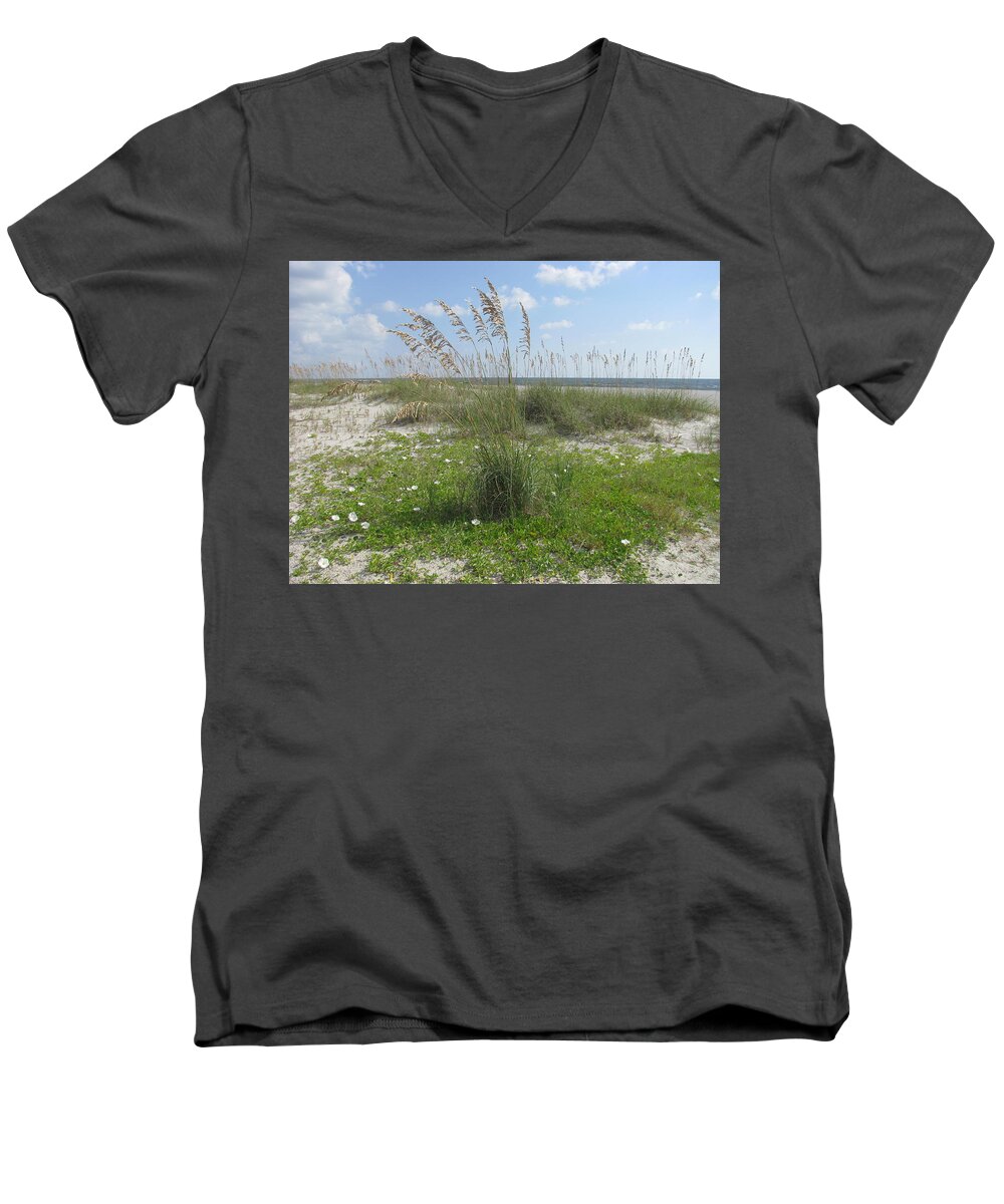Animals Men's V-Neck T-Shirt featuring the photograph Beach Flowers and Oats 2 by Ellen Meakin