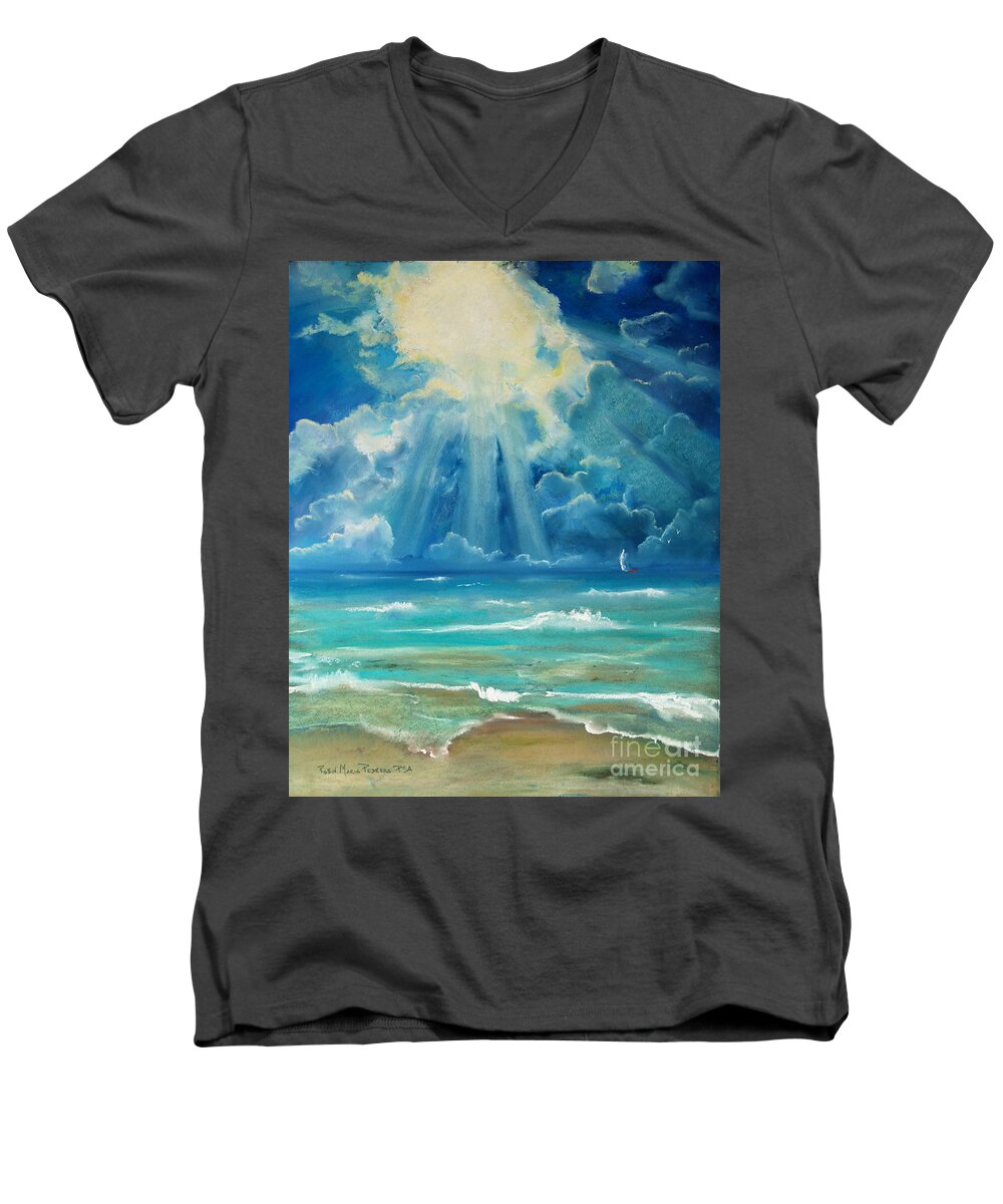 Beach Men's V-Neck T-Shirt featuring the pastel Beach by Robin Pedrero