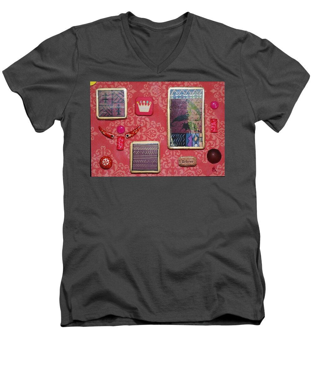 Mixed Media Men's V-Neck T-Shirt featuring the painting Believe Collage by Karen Buford