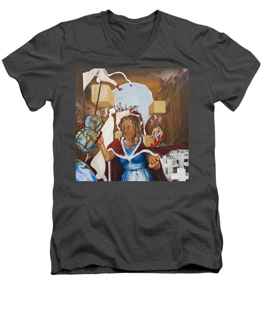 Bellona Men's V-Neck T-Shirt featuring the painting Bellona Goddess of war Sister of Mars by James Lavott