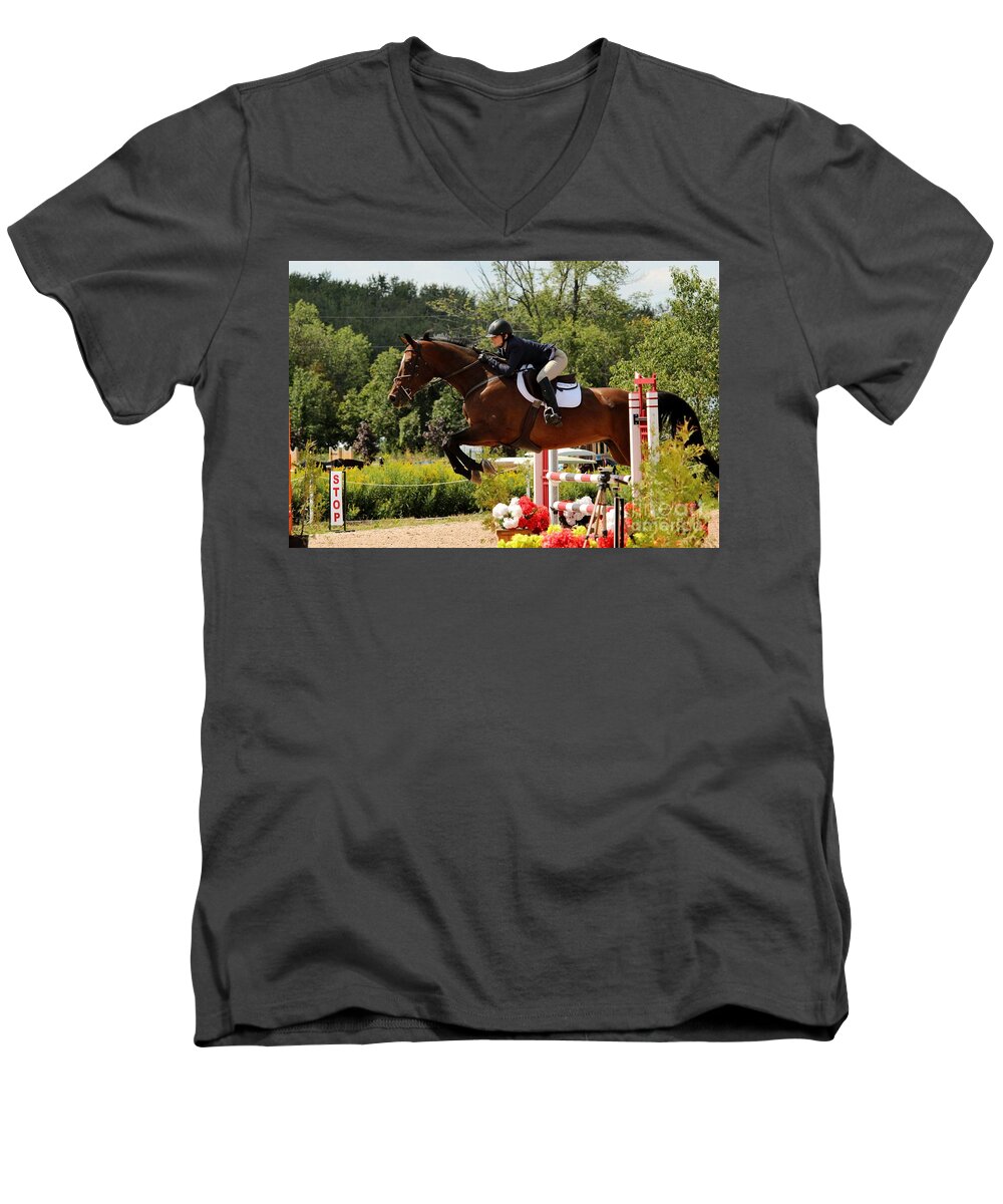 Horse Men's V-Neck T-Shirt featuring the photograph Big Jumper by Janice Byer