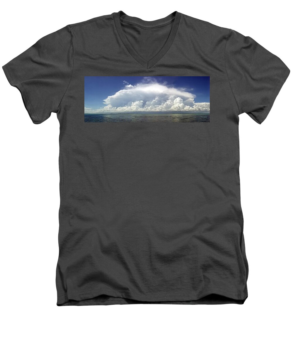 Duane Mccullough Men's V-Neck T-Shirt featuring the photograph Big Thunderstorm over the Bay by Duane McCullough