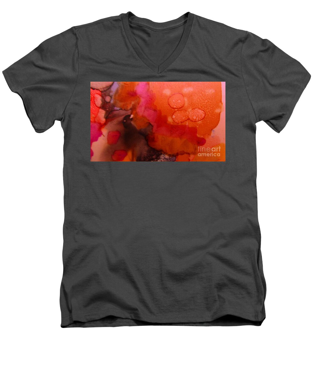 Abstract Men's V-Neck T-Shirt featuring the mixed media Biology Of Exhilaration by Rory Siegel
