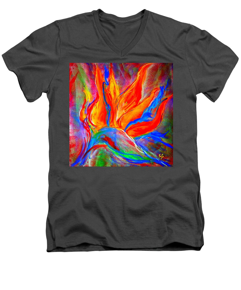 Bird Of Paradise Men's V-Neck T-Shirt featuring the painting Bird of Paradise Flower by Sue Jacobi