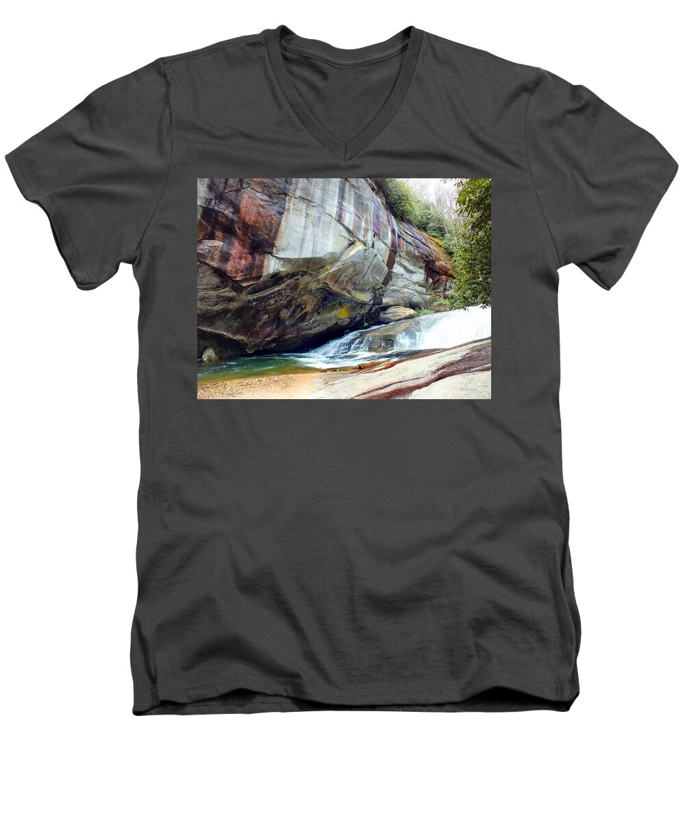 Duane Mccullough Men's V-Neck T-Shirt featuring the photograph Birdrock Waterfall in Spring by Duane McCullough