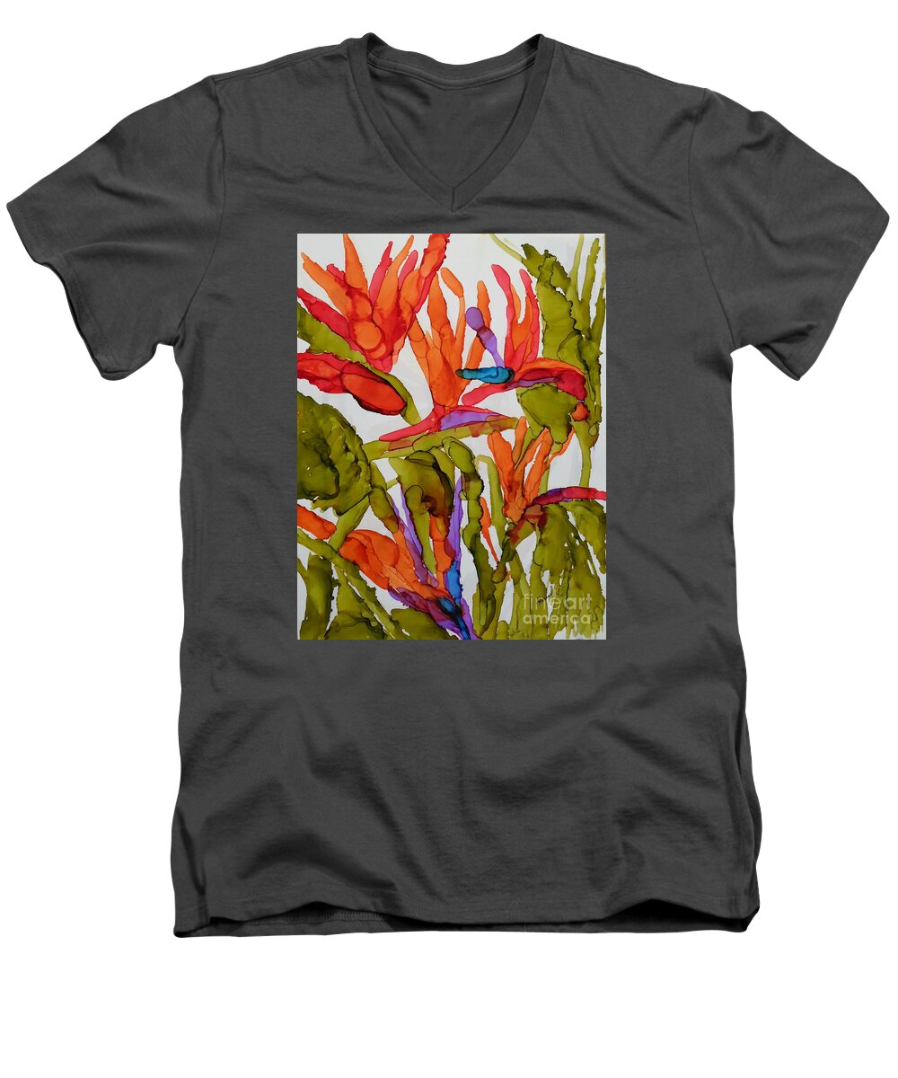 Birds Of Paradise Men's V-Neck T-Shirt featuring the painting Birds Of Paradise by Vicki Housel