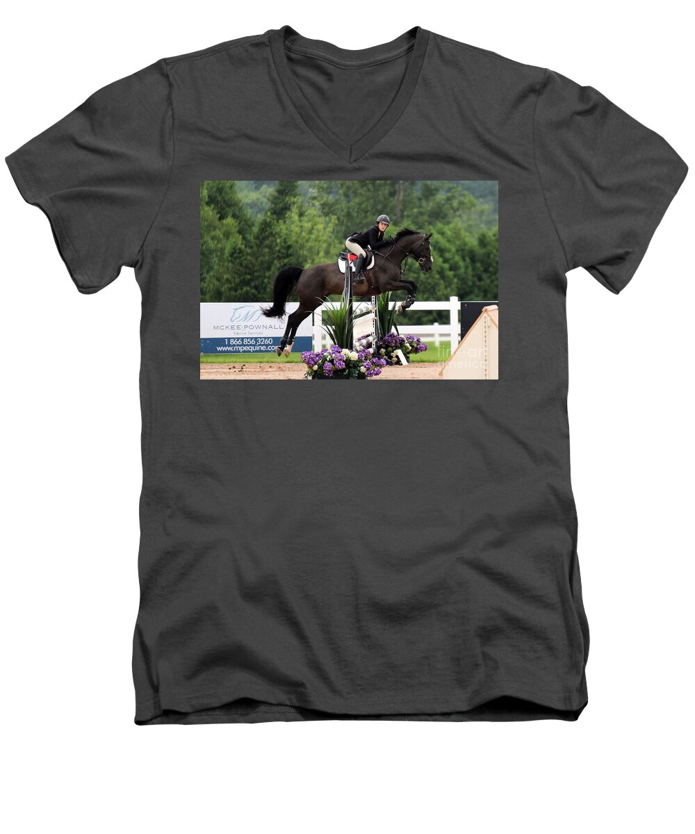 Horse Men's V-Neck T-Shirt featuring the photograph Black and Purple by Janice Byer