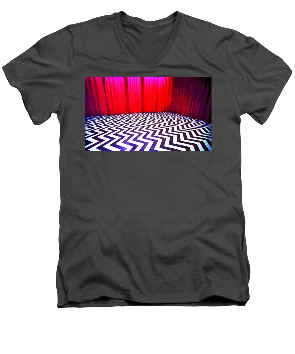 Laura Palmer Men's V-Neck T-Shirt featuring the painting Black Lodge Blues by Luis Ludzska