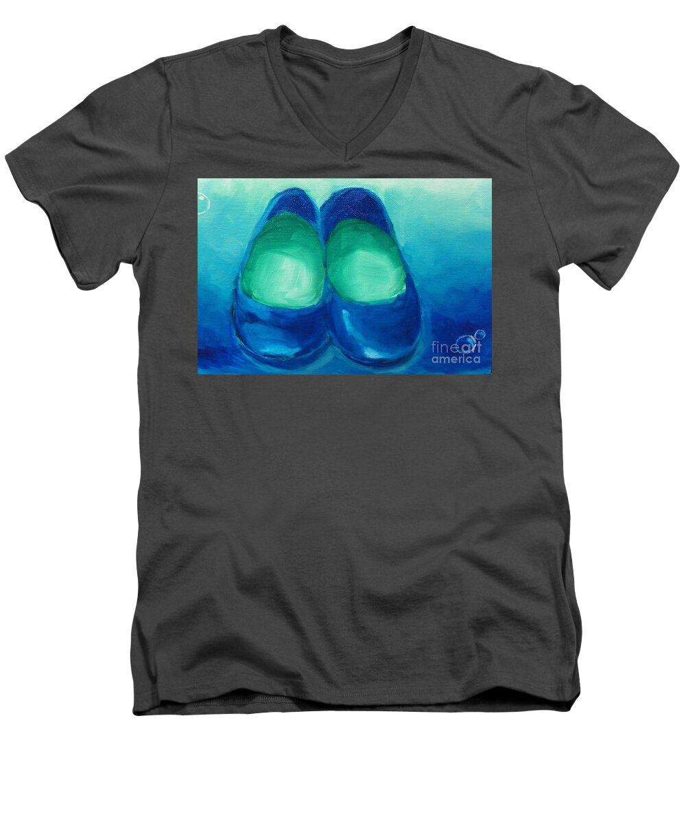 Blue Men's V-Neck T-Shirt featuring the painting Blue Flats by Marisela Mungia