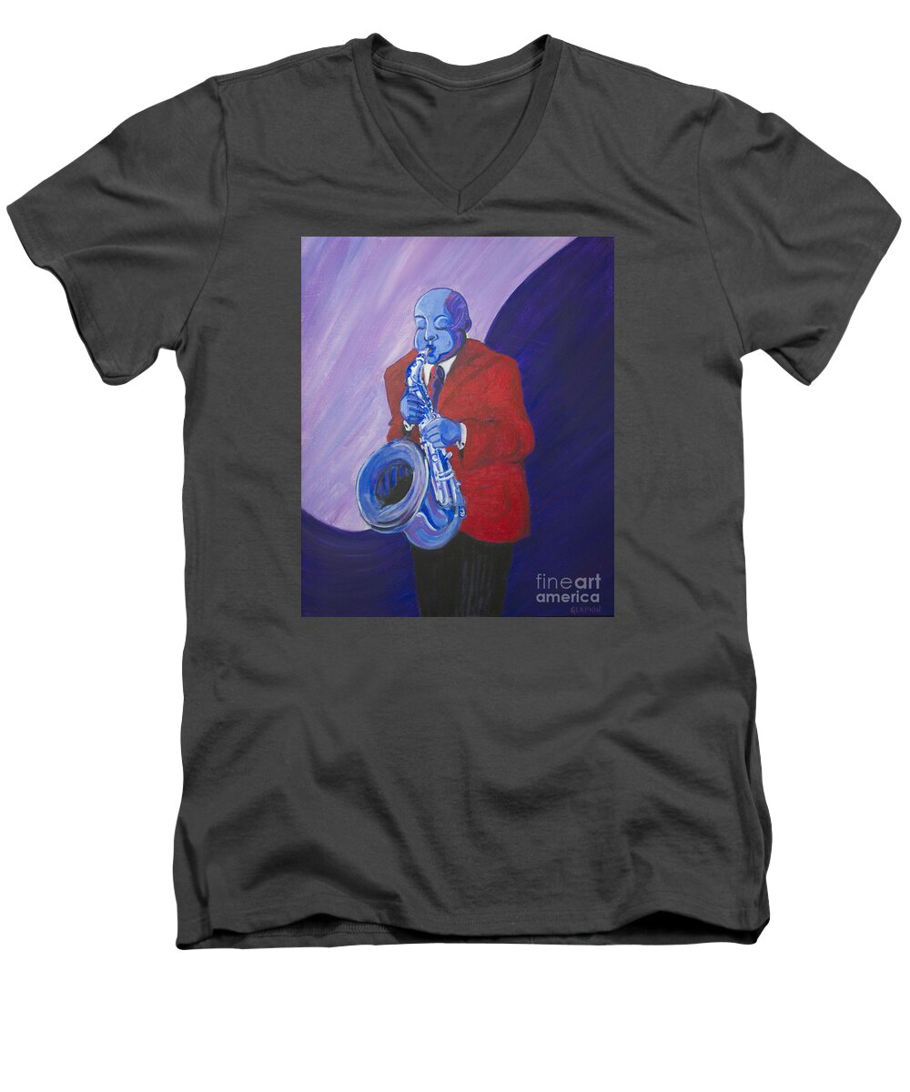 Dwayne Glapion Men's V-Neck T-Shirt featuring the painting Blue Note by Dwayne Glapion