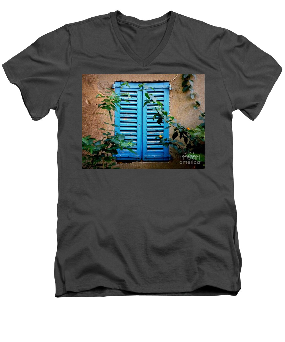 Window Men's V-Neck T-Shirt featuring the photograph Blue Shuttered Window by Lainie Wrightson