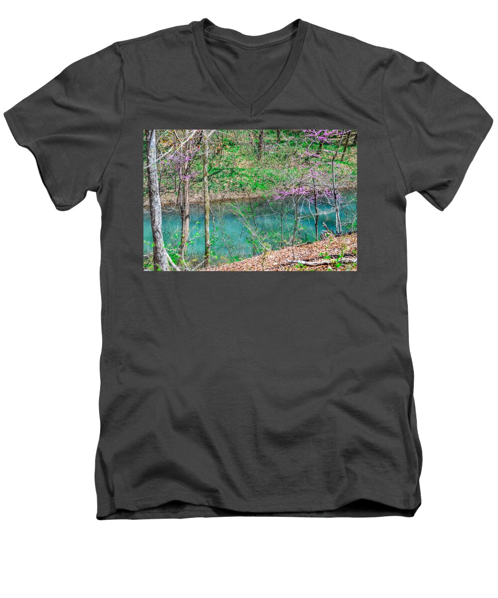 Peggy Franz Men's V-Neck T-Shirt featuring the photograph Blue Springs Big Creek by Peggy Franz