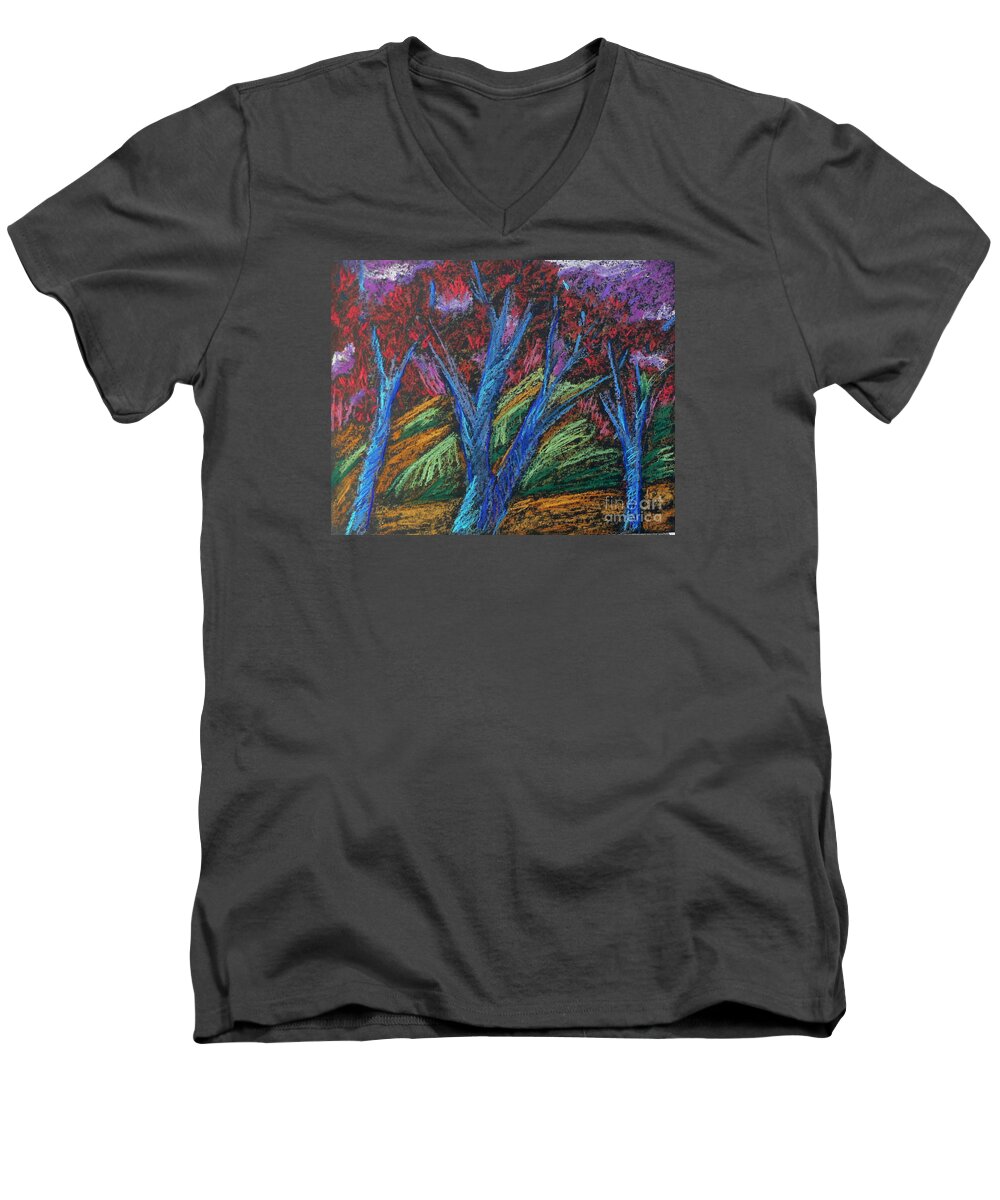Landscape Men's V-Neck T-Shirt featuring the pastel Central Park Blue Tempo by Elizabeth Fontaine-Barr