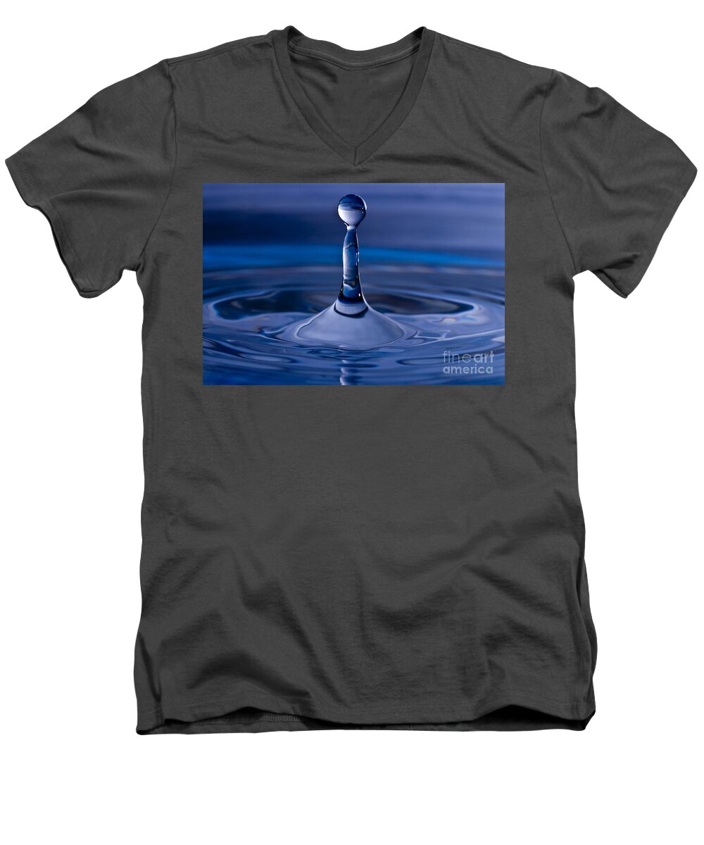 Water Splash Men's V-Neck T-Shirt featuring the photograph Blue Water Drop by Anthony Sacco