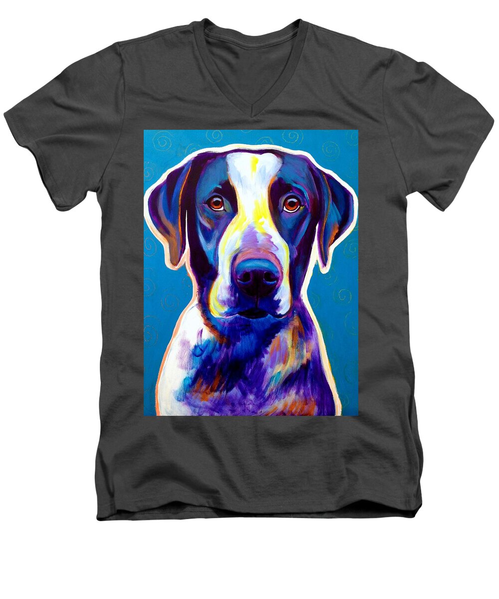Dawgart Men's V-Neck T-Shirt featuring the painting Bluetick Coonhound - Berkeley by Dawg Painter