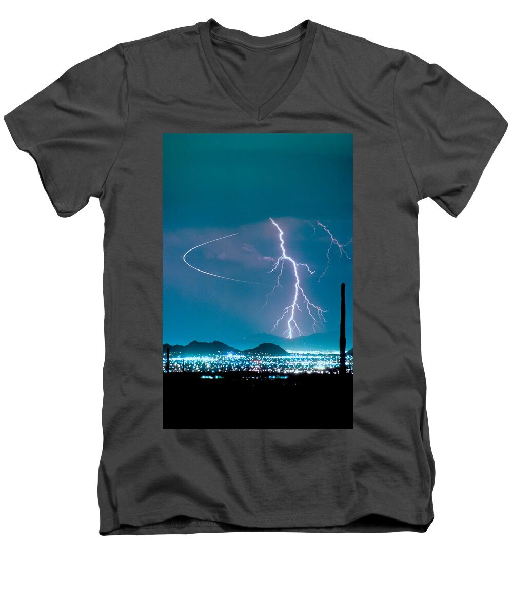 Lightning Men's V-Neck T-Shirt featuring the photograph Bo Trek The Lightning Man by James BO Insogna