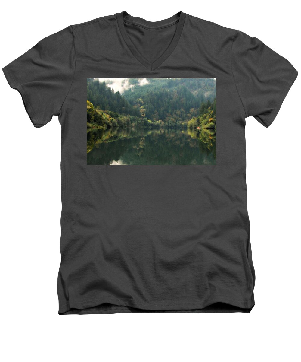 Fall Men's V-Neck T-Shirt featuring the photograph Boathouse by KATIE Vigil