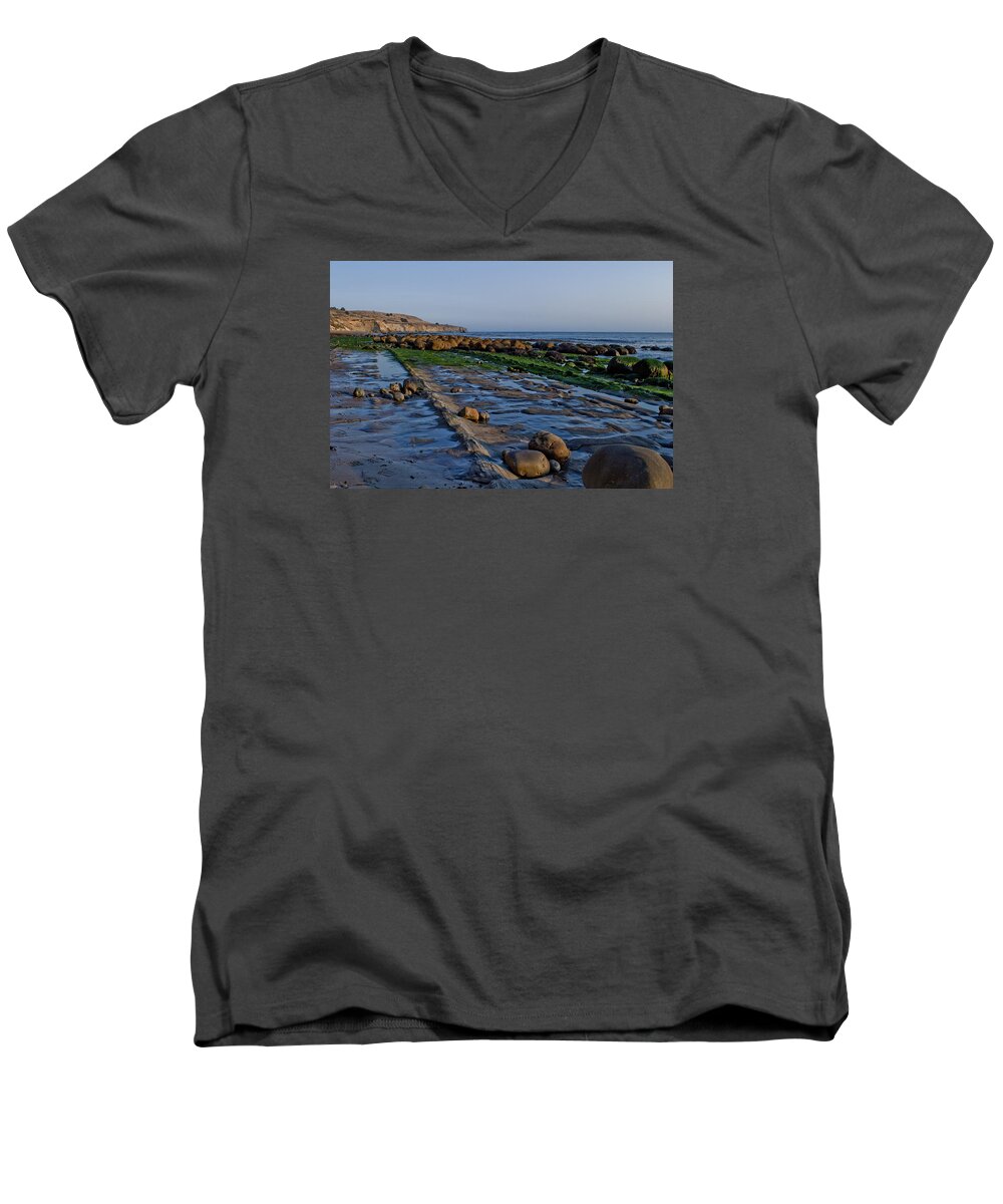 Patricia Sanders Men's V-Neck T-Shirt featuring the photograph Bowling Ball Beach 01 by Her Arts Desire