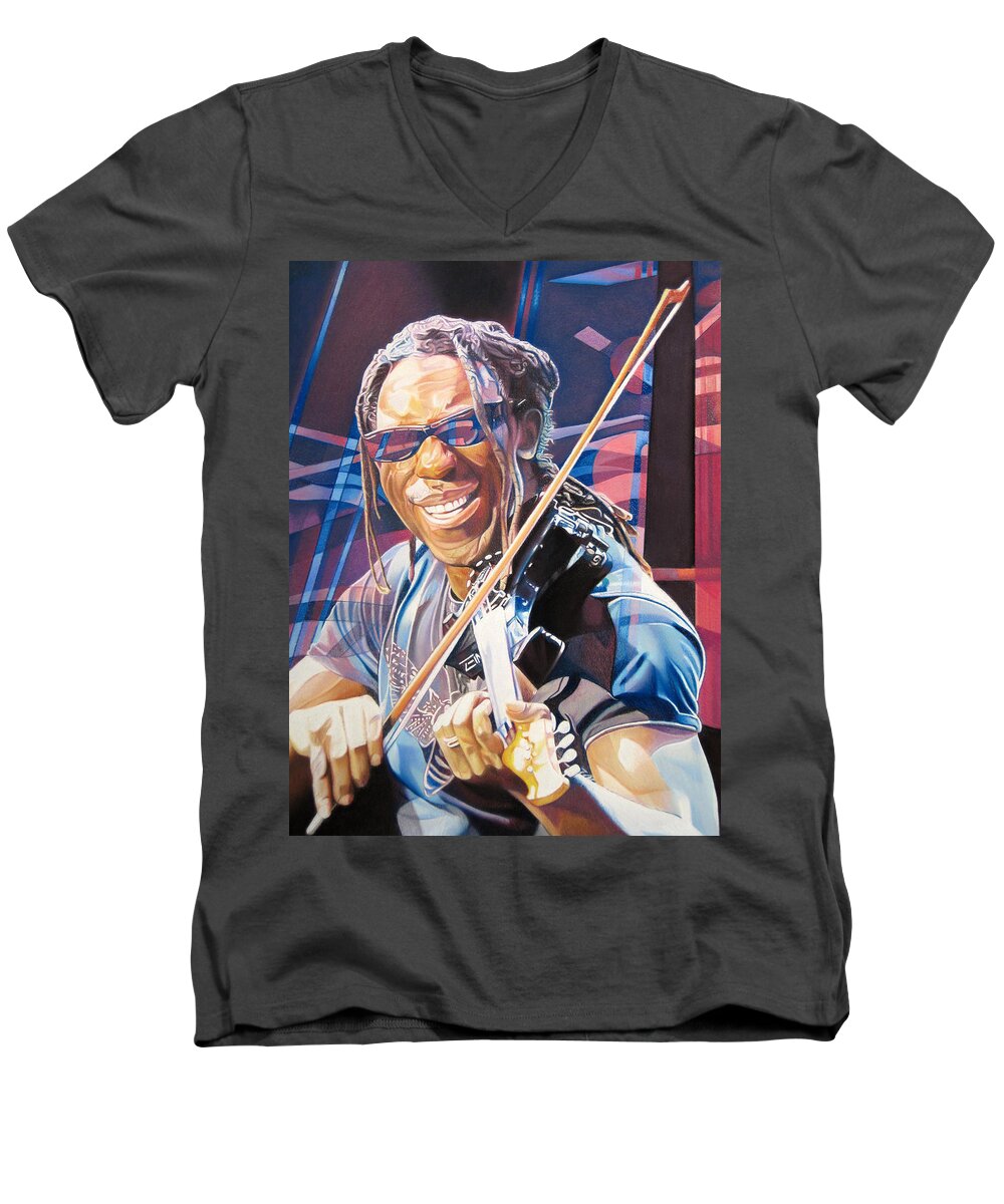 Boyd Tinsley Men's V-Neck T-Shirt featuring the drawing Boyd Tinsley and 2007 Lights by Joshua Morton