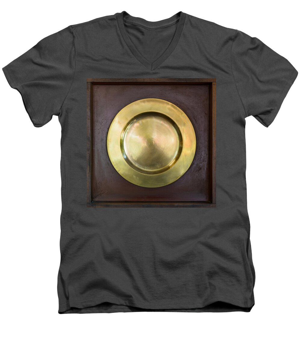 Plate Men's V-Neck T-Shirt featuring the photograph Brass plate by Dutourdumonde Photography