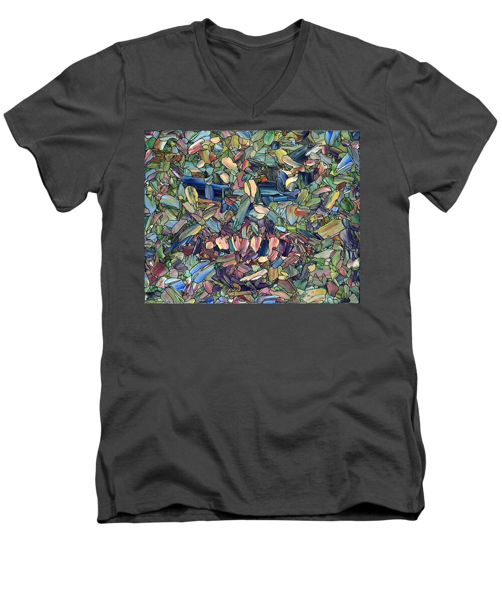 Abstract Men's V-Neck T-Shirt featuring the painting Breaking Rank by James W Johnson