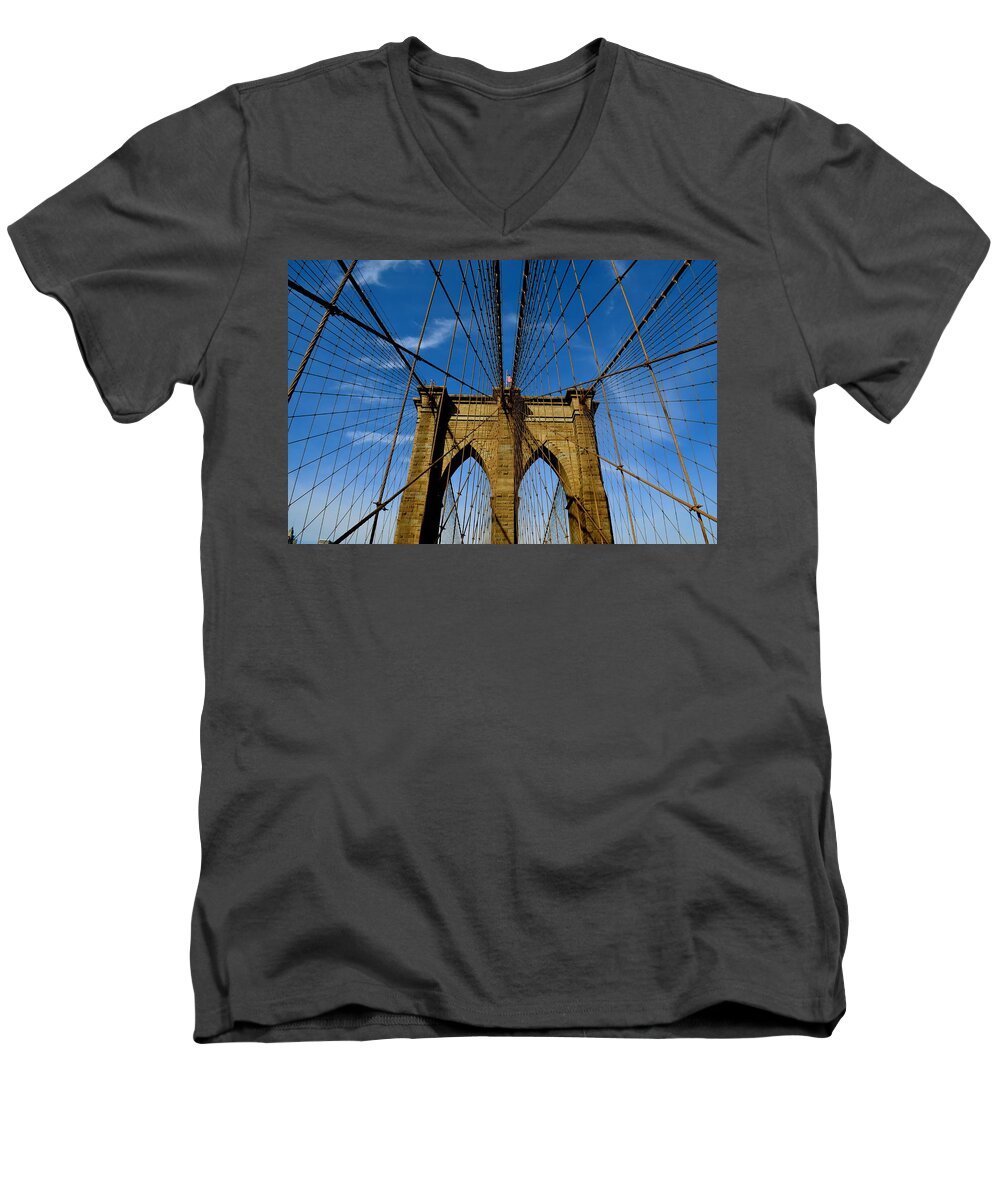 Brooklyn Bridge Men's V-Neck T-Shirt featuring the photograph Brooklyn Bridge by Gregory Merlin Brown