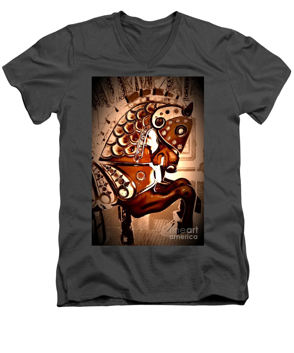 Carousel Men's V-Neck T-Shirt featuring the digital art Brown Carousel Horse by Patty Vicknair