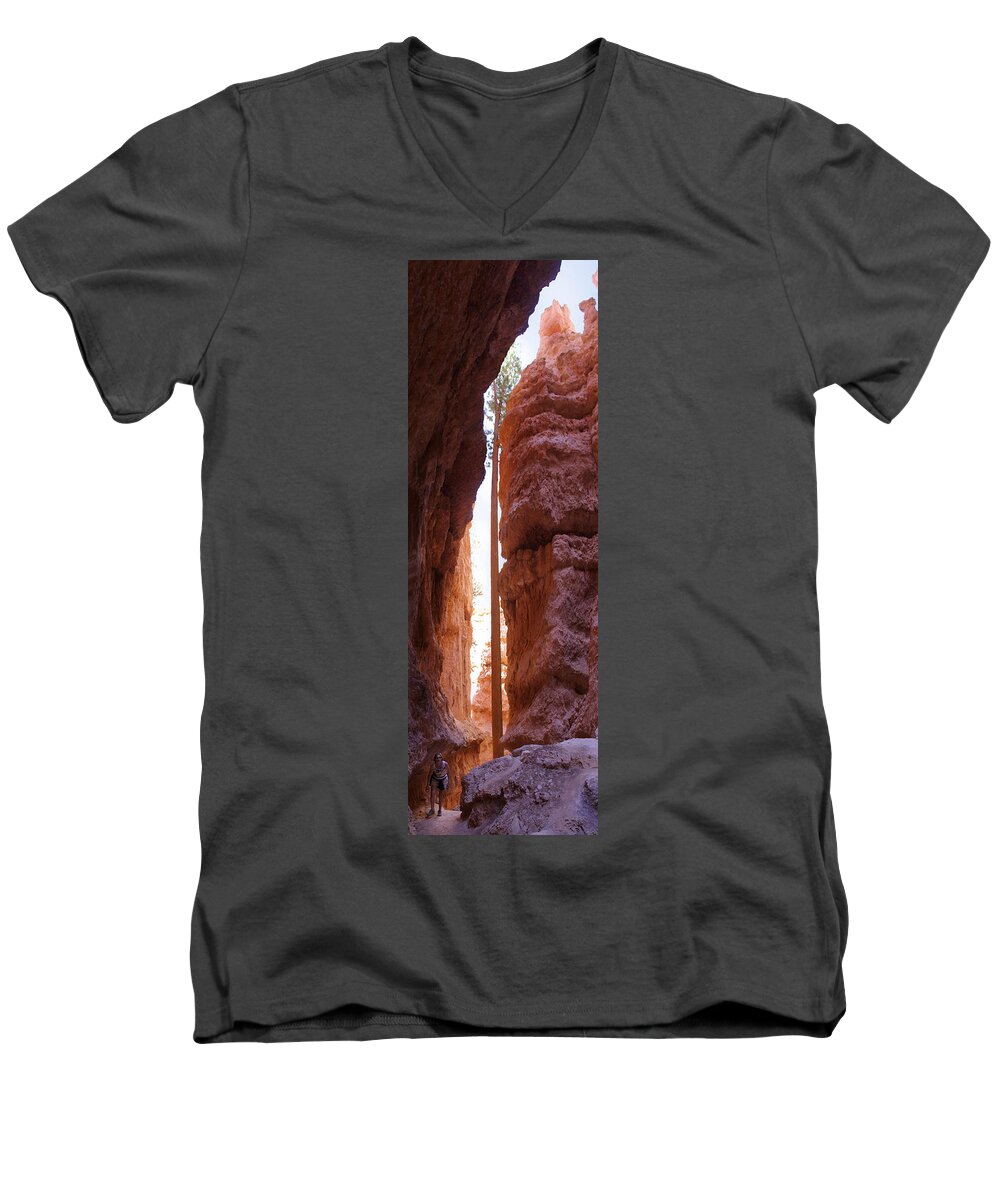 Bryce Canyon Men's V-Neck T-Shirt featuring the photograph Bryce Canyon from the Bottom Panoramic by Mike McGlothlen