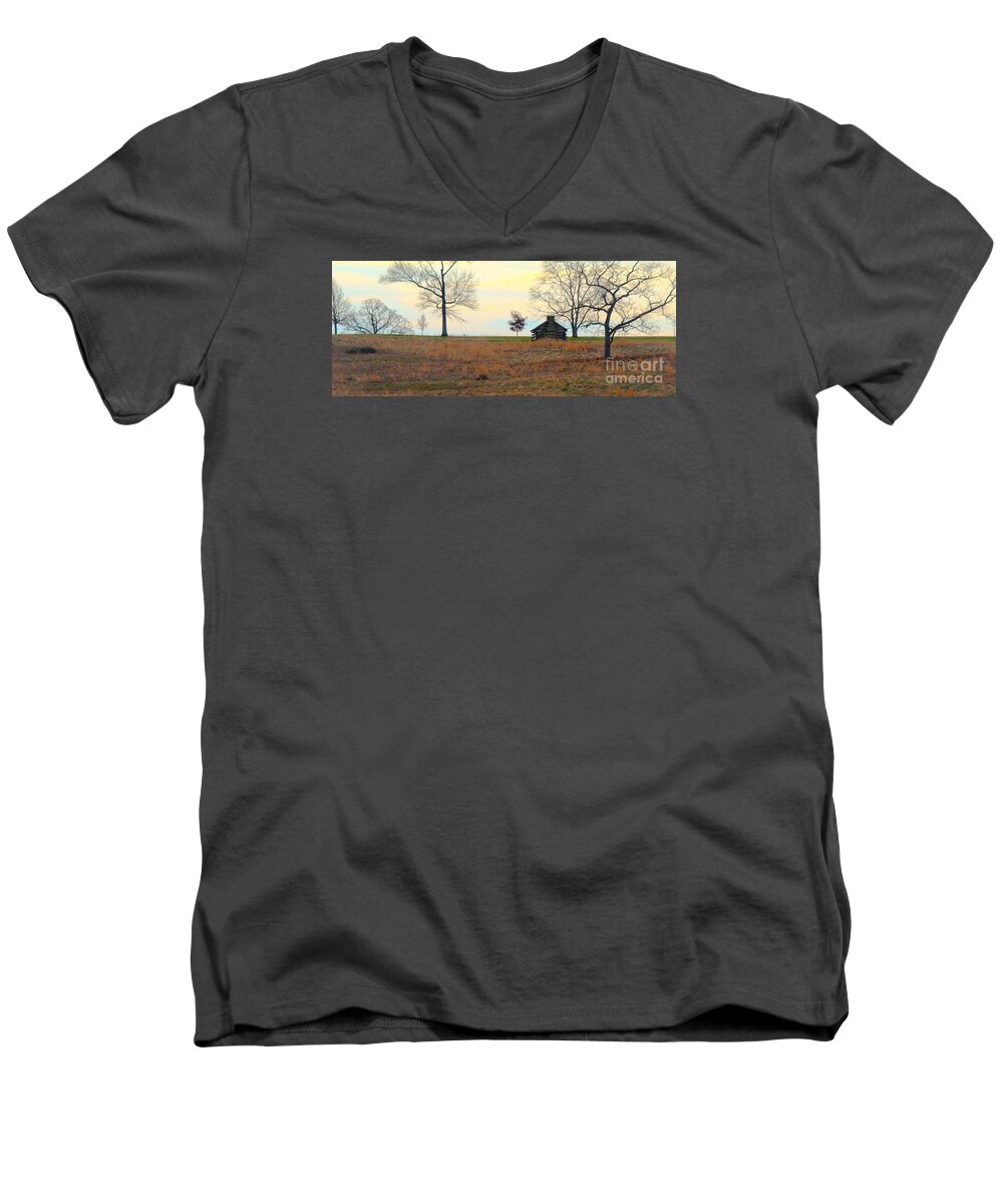 Valley Forge Men's V-Neck T-Shirt featuring the photograph Cabin on a Hill by David Jackson