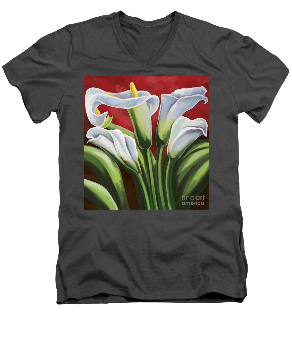 Calla Lilies Men's V-Neck T-Shirt featuring the painting Calla Lilies by Tim Gilliland