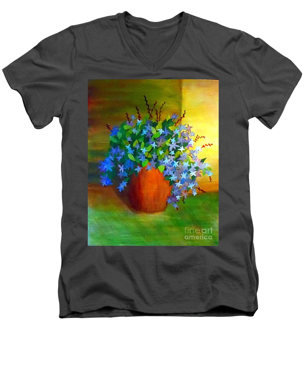 Campanula Men's V-Neck T-Shirt featuring the painting Campanula in Terra Cotta by Desiree Paquette
