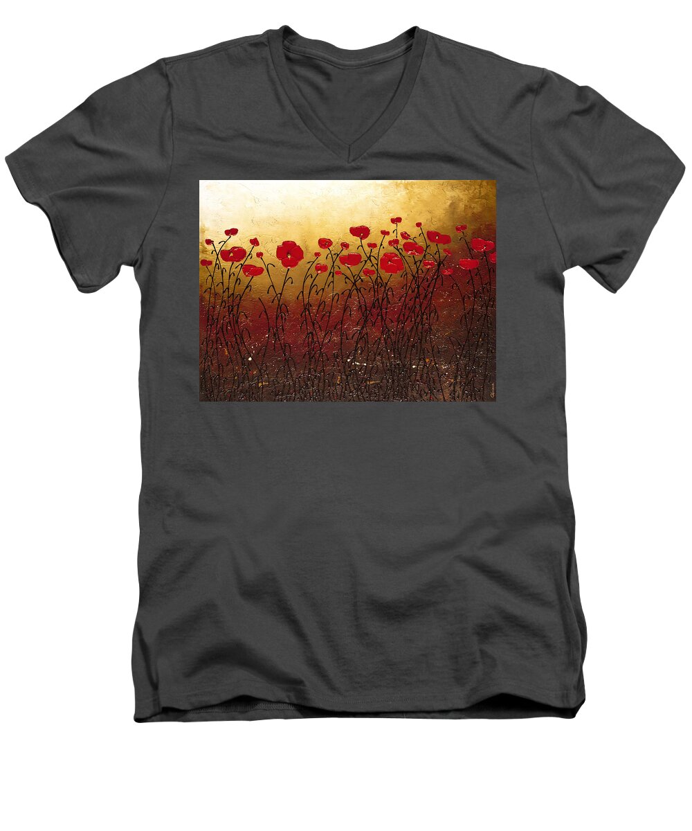 Abstract Art Men's V-Neck T-Shirt featuring the painting Campo Florido by Carmen Guedez