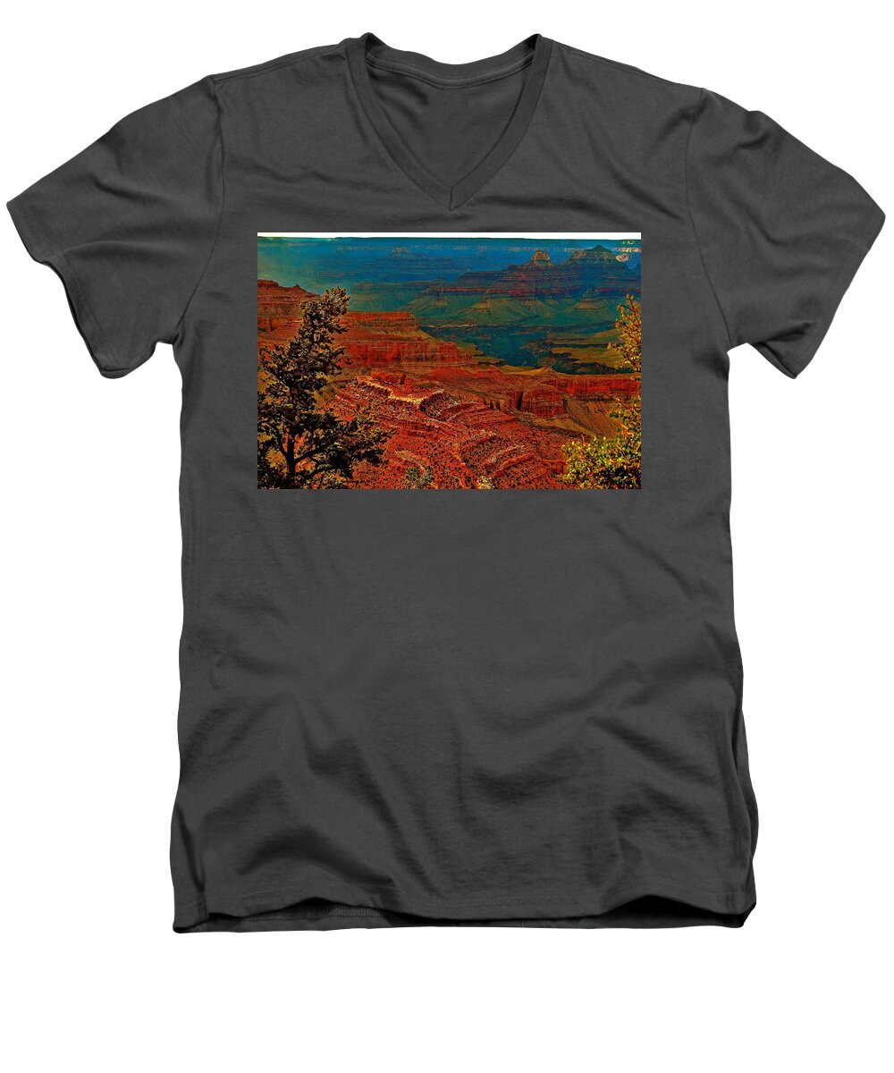 Grand Canyon Men's V-Neck T-Shirt featuring the photograph Canyon colours show through by Jim Hogg