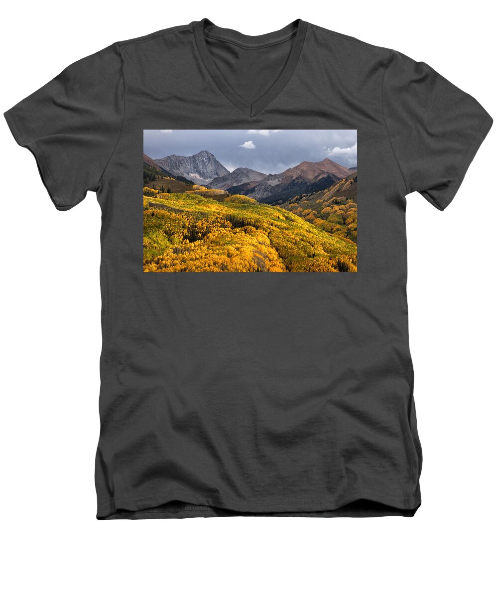 Capitol Peak Men's V-Neck T-Shirt featuring the photograph Capitol Peak in Snowmass Colorado by Ronda Kimbrow