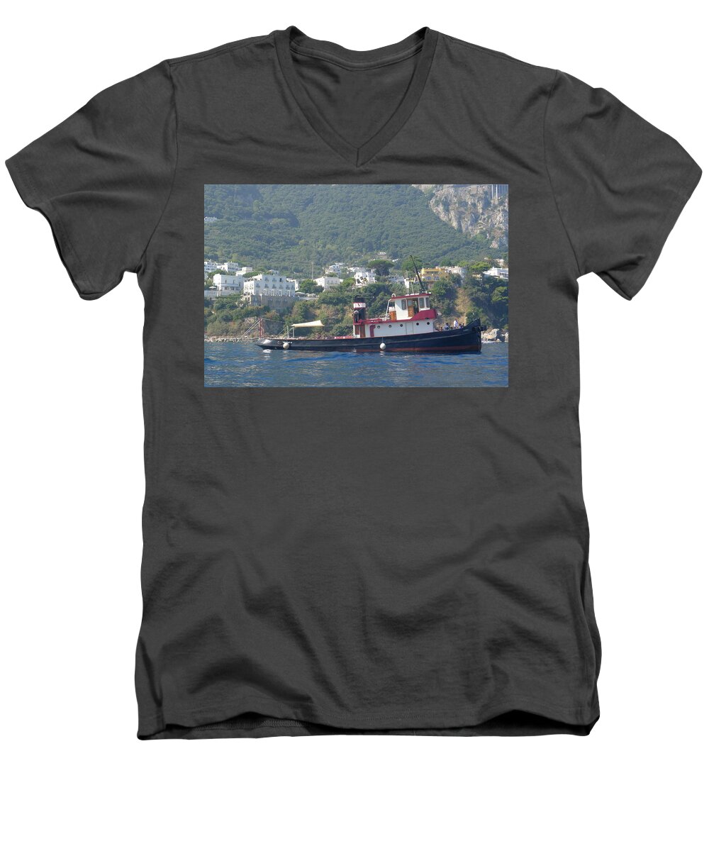  Men's V-Neck T-Shirt featuring the photograph Capri - Tugboat by Nora Boghossian