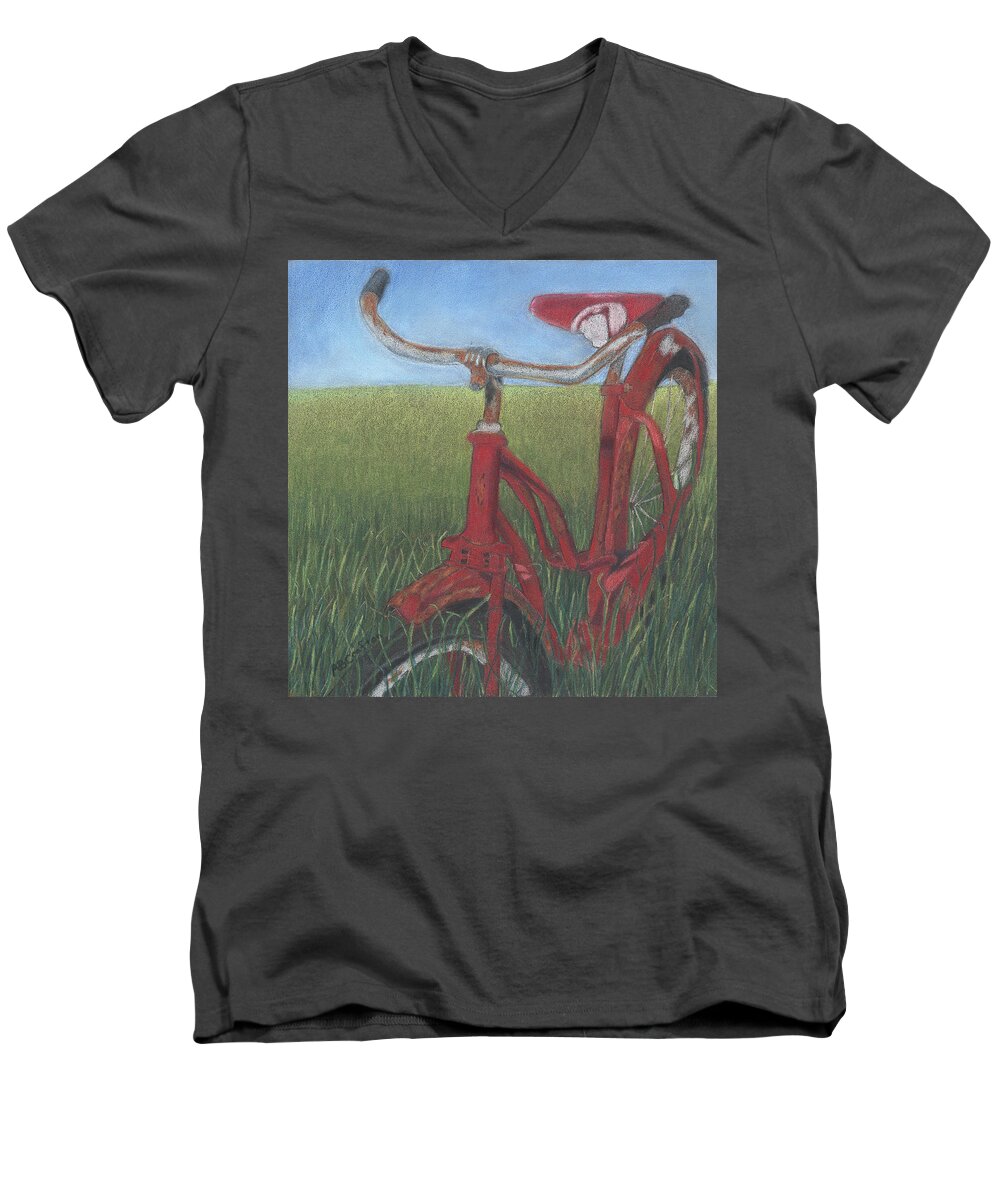 Bike Men's V-Neck T-Shirt featuring the drawing Carole's Bike by Arlene Crafton