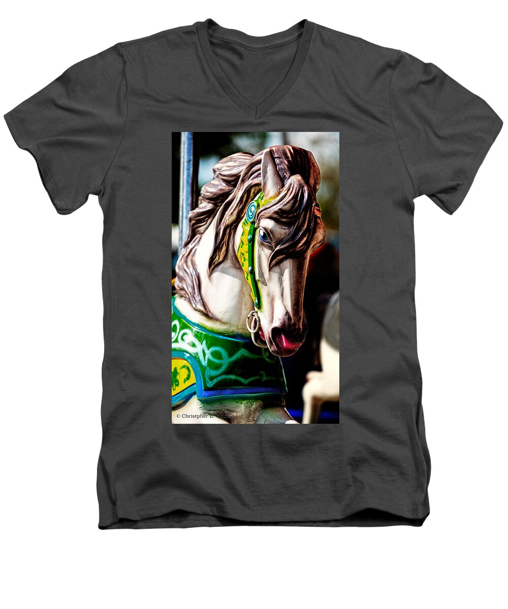 Christopher Holmes Photography Men's V-Neck T-Shirt featuring the photograph Carousel Horse Two by Christopher Holmes