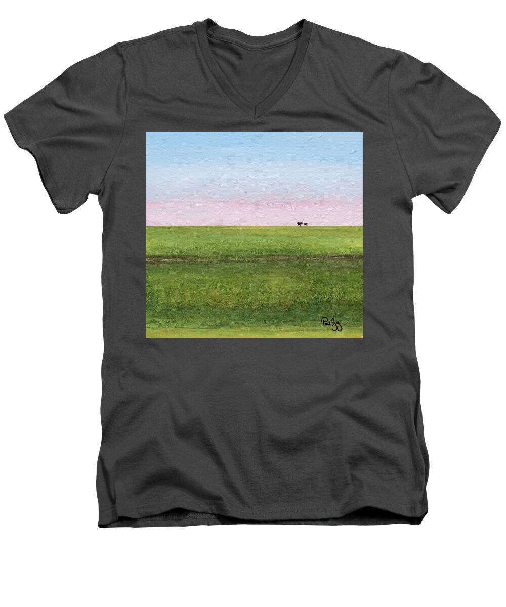 Levee Men's V-Neck T-Shirt featuring the painting Cattle on the Levee by Paul Gaj