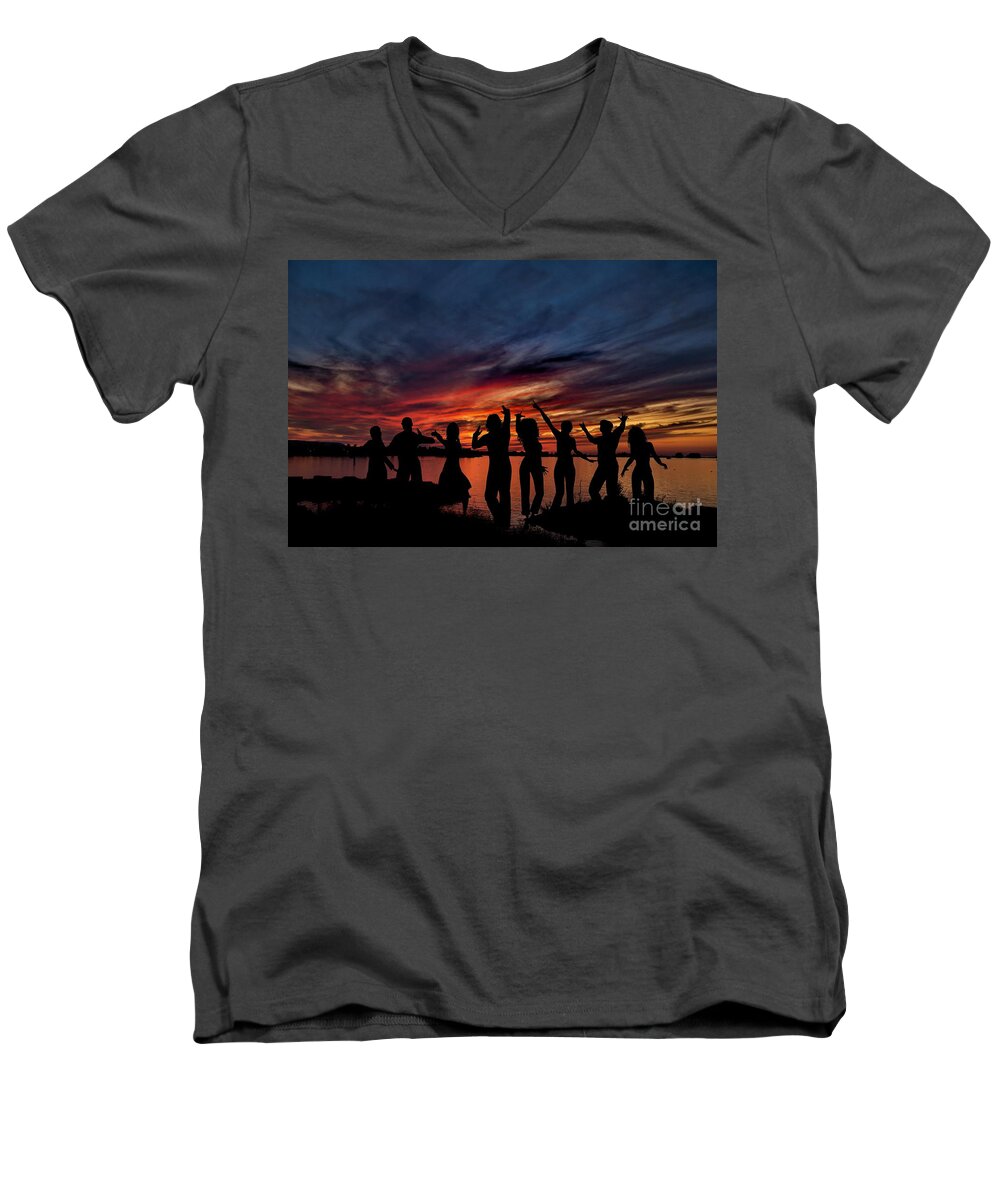 Sunrise Men's V-Neck T-Shirt featuring the photograph Celebration by Andrea Kollo