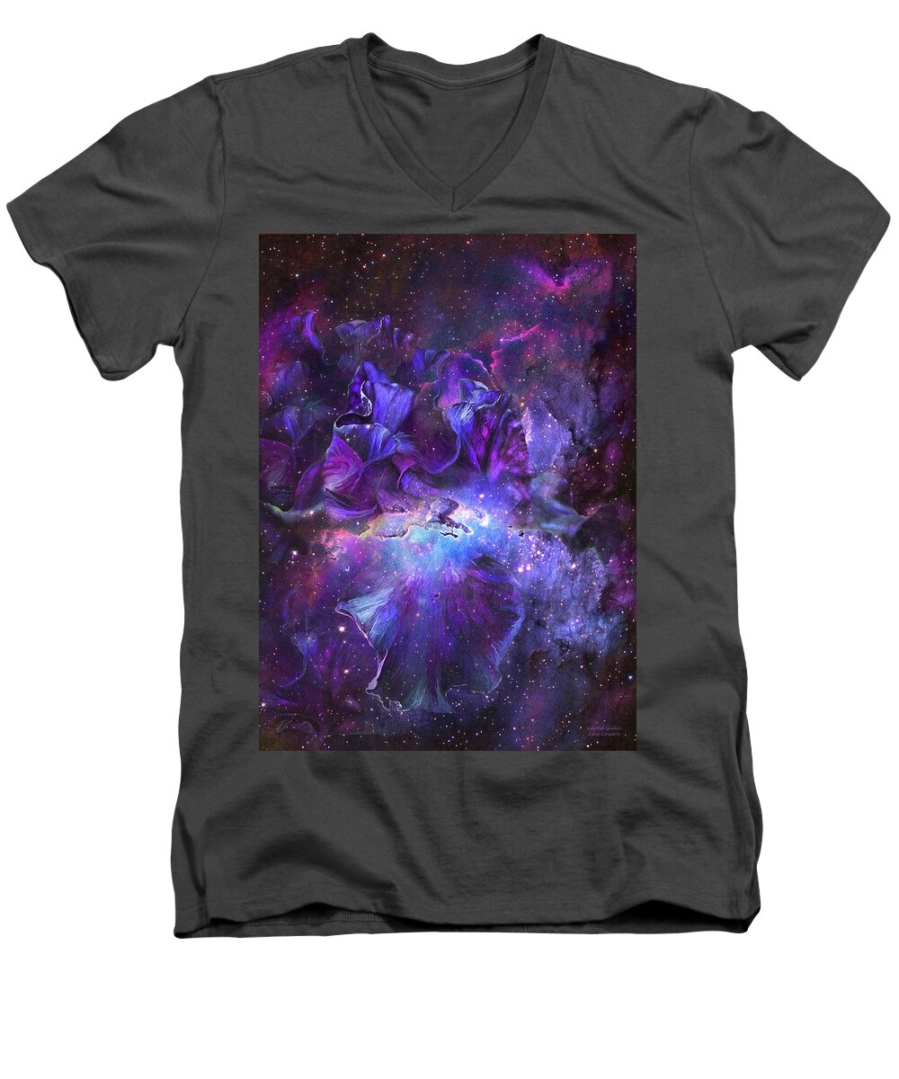 Iris Men's V-Neck T-Shirt featuring the mixed media Celestial Goddess by Carol Cavalaris