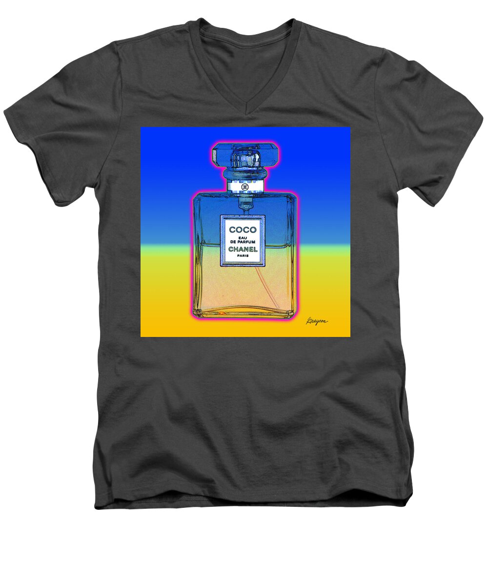 Digital Men's V-Neck T-Shirt featuring the painting Chanel Bottle 1 by Gary Grayson