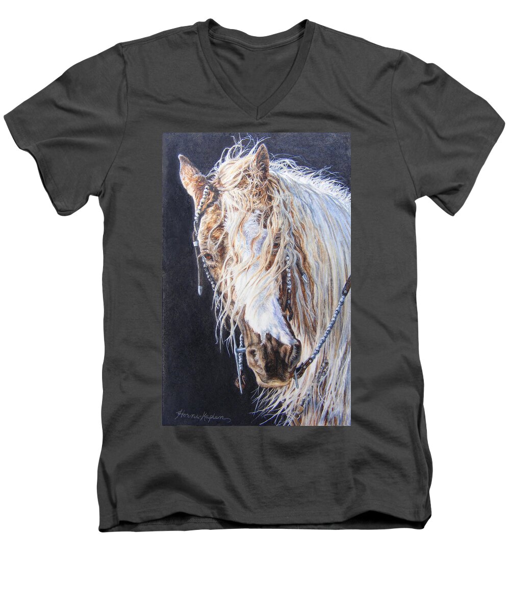  Miniature Paintings Men's V-Neck T-Shirt featuring the painting Cherokee Rose Gypsy Horse by Denise Horne-Kaplan