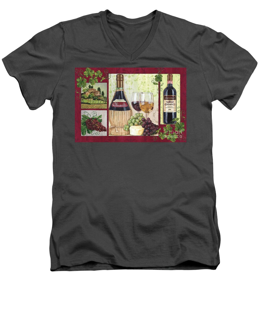 Wine Men's V-Neck T-Shirt featuring the painting Chianti and Friends 2 by Debbie DeWitt