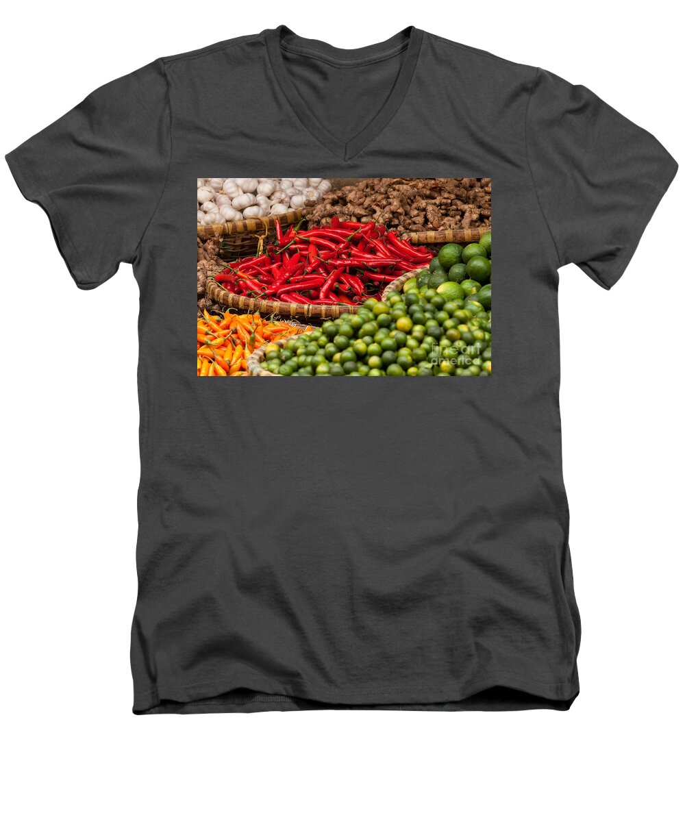 Basket Men's V-Neck T-Shirt featuring the photograph Chillies 01 by Rick Piper Photography