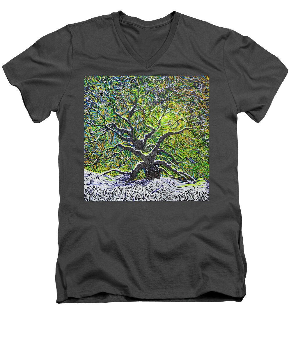 Christmas Men's V-Neck T-Shirt featuring the painting Christmas at Angel Oak by Stefan Duncan