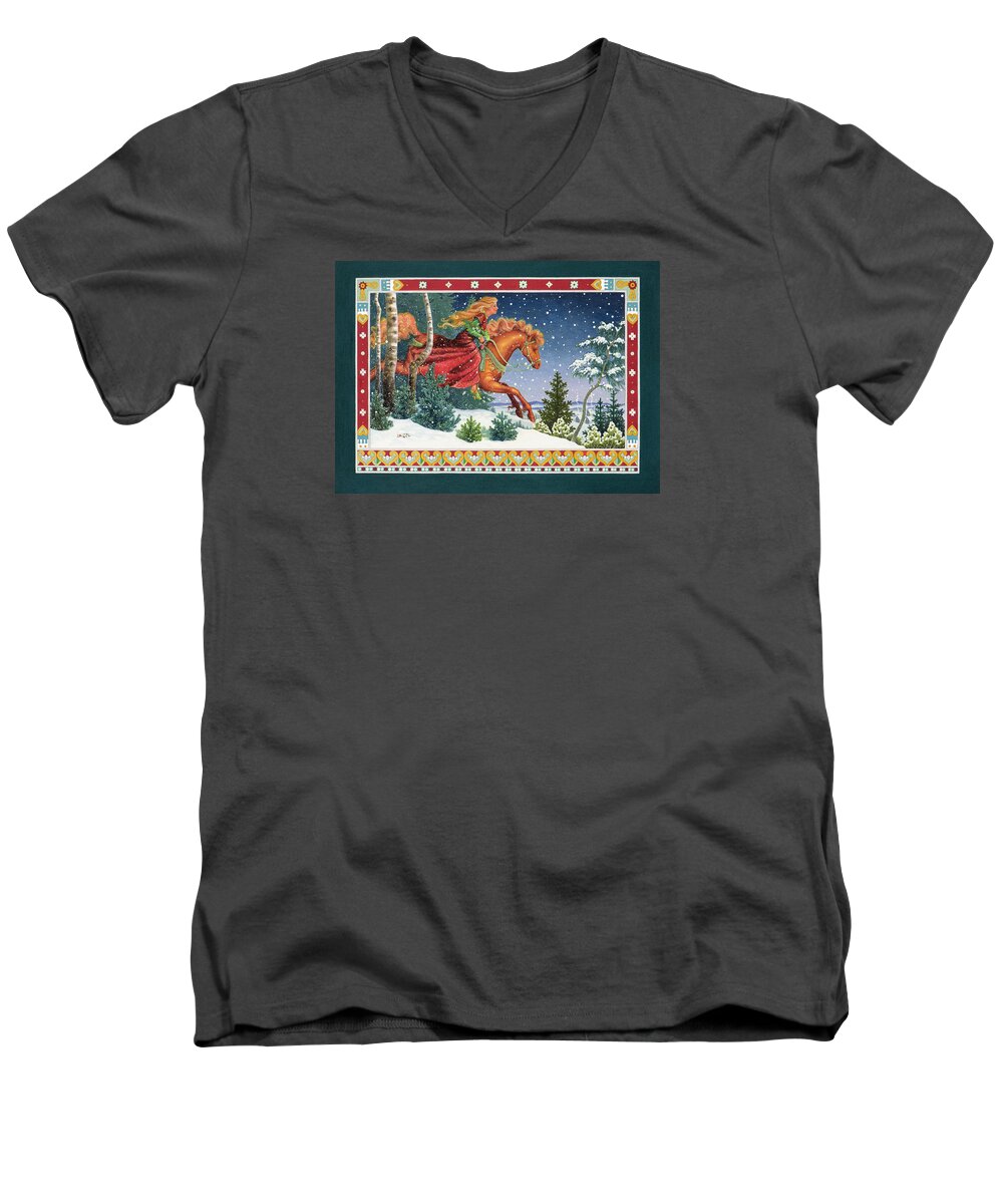 Christmas Men's V-Neck T-Shirt featuring the painting Christmas Ride by Lynn Bywaters