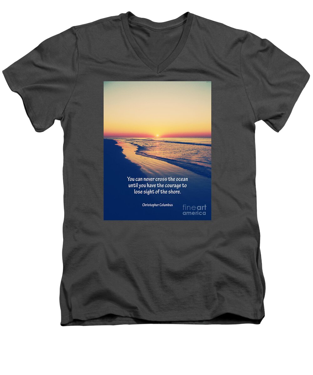 Columbus Men's V-Neck T-Shirt featuring the photograph Christopher Columbus Quote by Phil Perkins