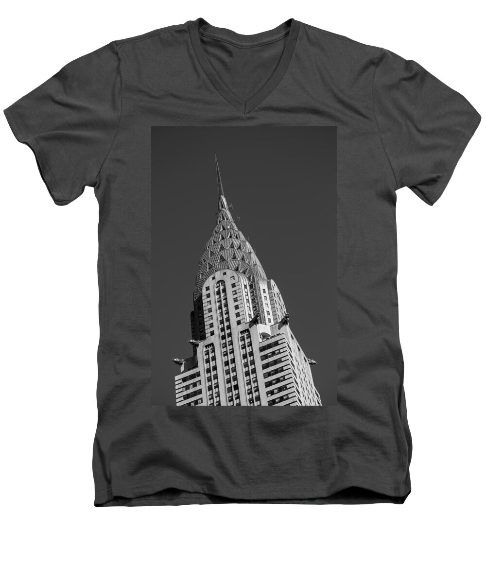 Chrysler Building Men's V-Neck T-Shirt featuring the photograph Chrysler Building BW by Susan Candelario